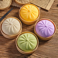 4pcs Giant Mystery Dumpling Squishy Soft Stretchy Bun with Food Steamer Design Pinchable Fingertip Fun Play and Squishy Lovers