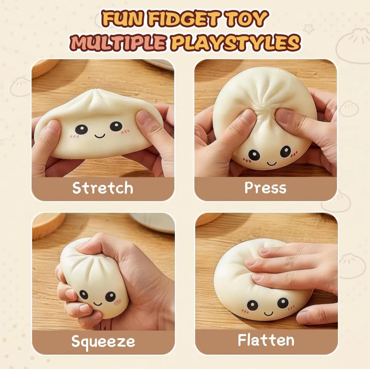 Kawaii Dumpling Squishy Toy Soft Cute Bao Bun Colorful Squishies Fidget Sensory Stress Balls Anxiety Relief Adults Gift