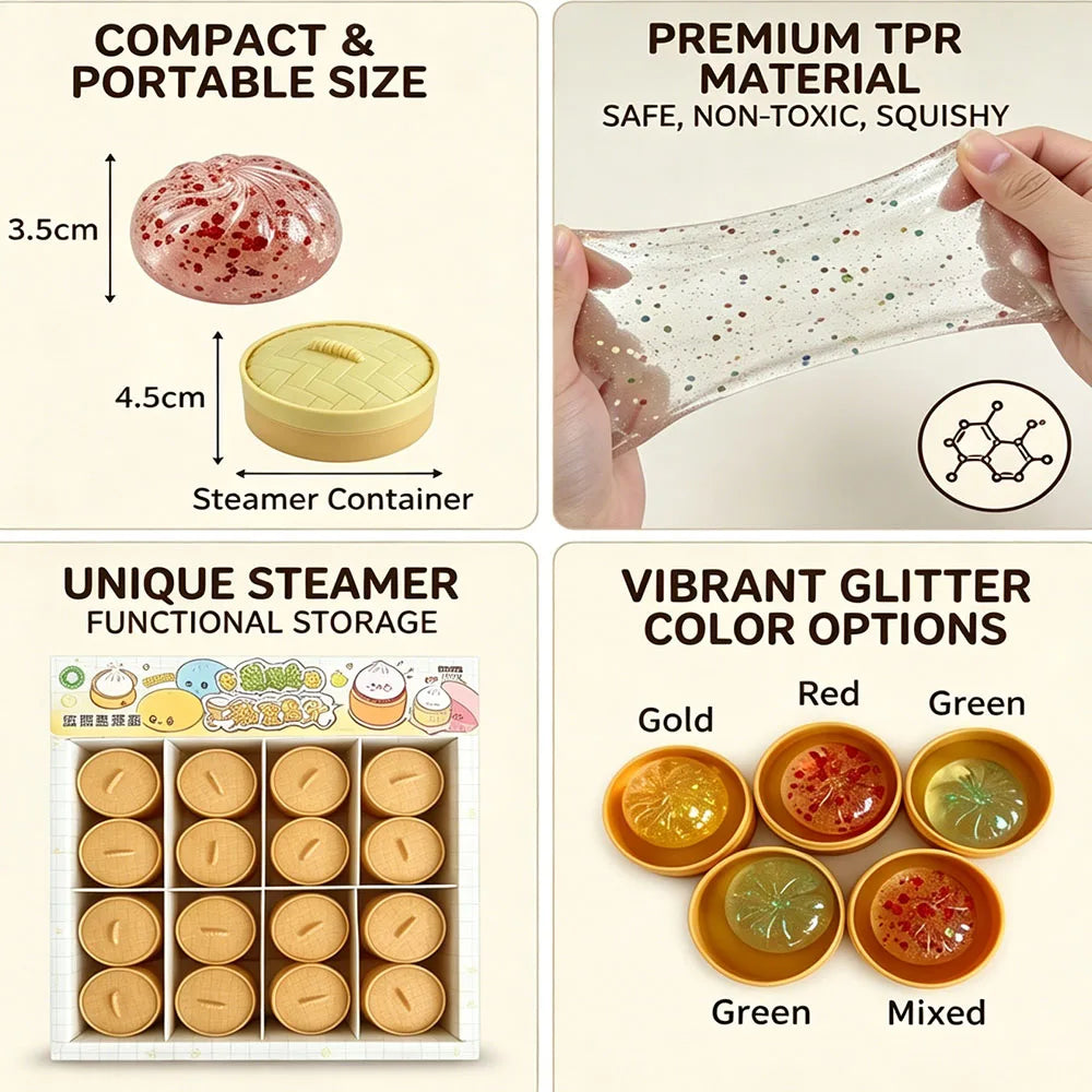 Kawaii Crystal Dumpling Squishy Toy Cute Mini Soup Bao Bun Mochi Squeeze Fidget Sensory Slow Rising Hand Toy Adult Desk Decor